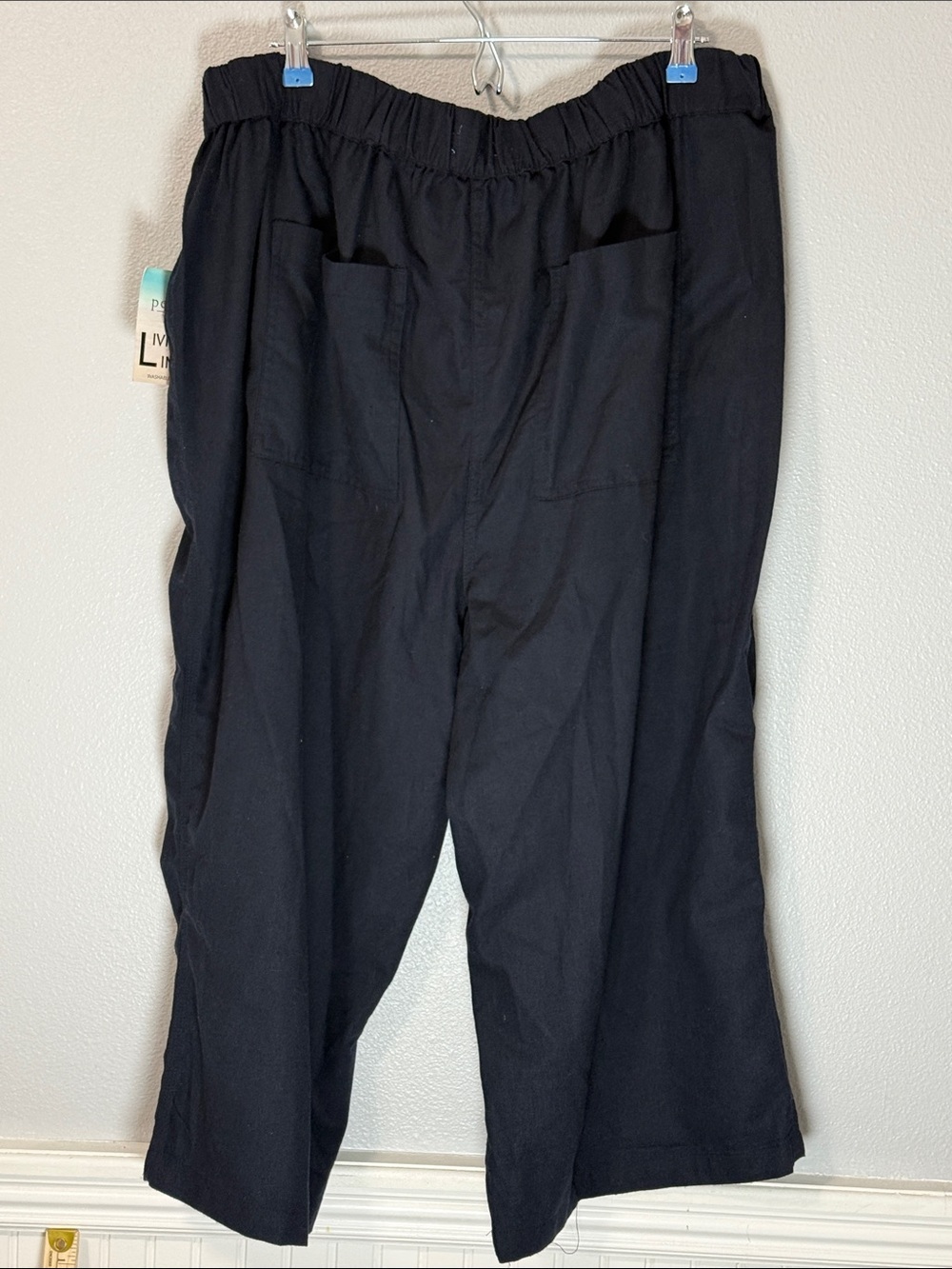 Per Se Navy Elastic-Waist Wide Leg Linen Blend Cropped Pants Size 3X NWT - Picture 4 of 8